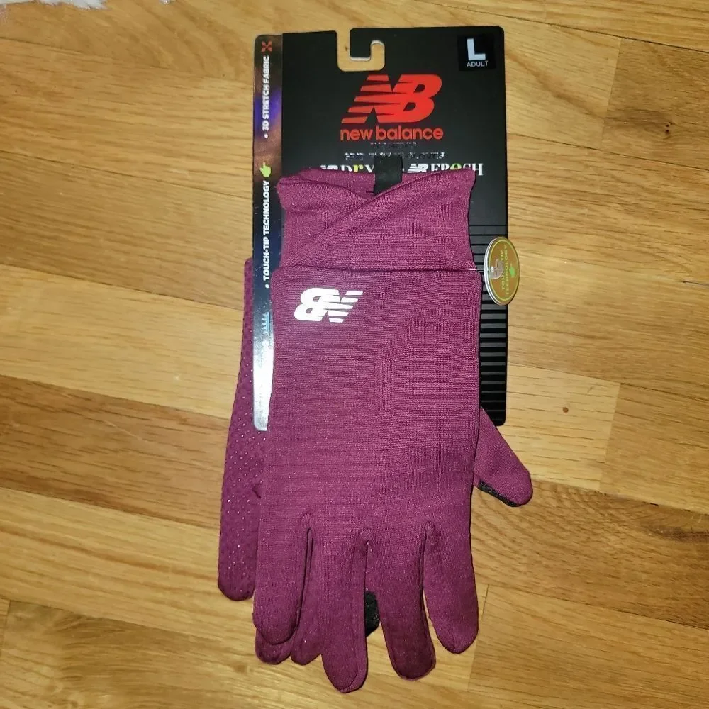 New Balance Women Pink Grid Fleece Touch -Tip Technology Gloves Size Lar…